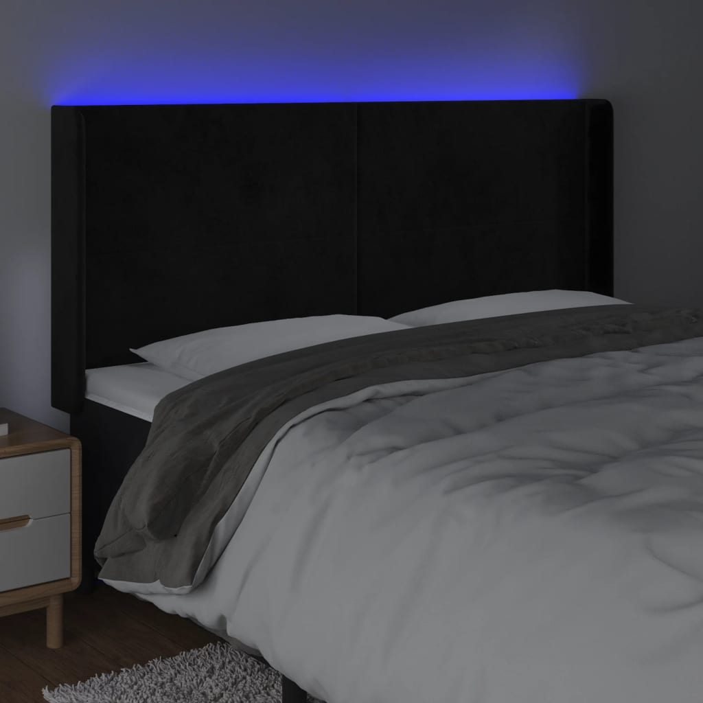 vidaXL Tête de lit à LED Noir 203x16x118/128 cm Velours