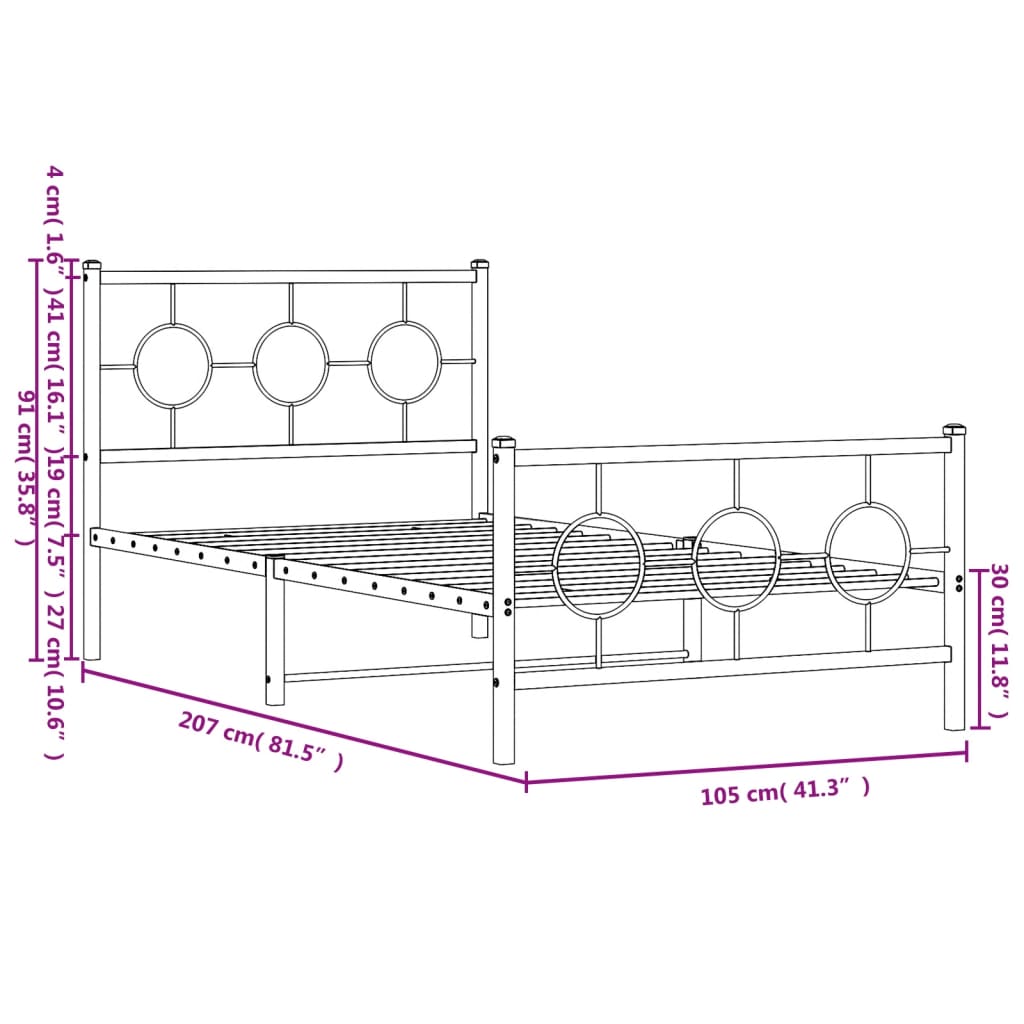 vidaXL Cadre de lit métal sans matelas et pied de lit blanc 100x200 cm