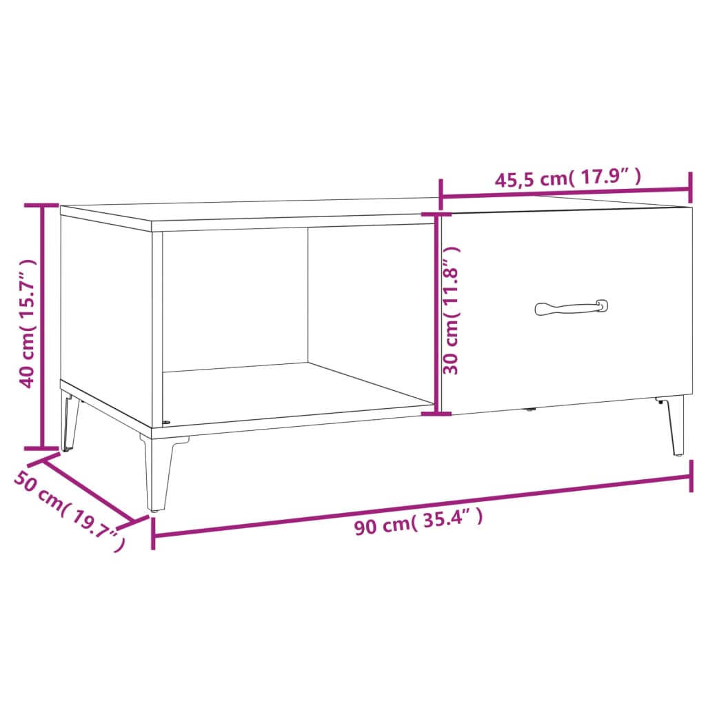 vidaXL Table basse chêne fumé 90x50x40 cm bois d'ingénierie