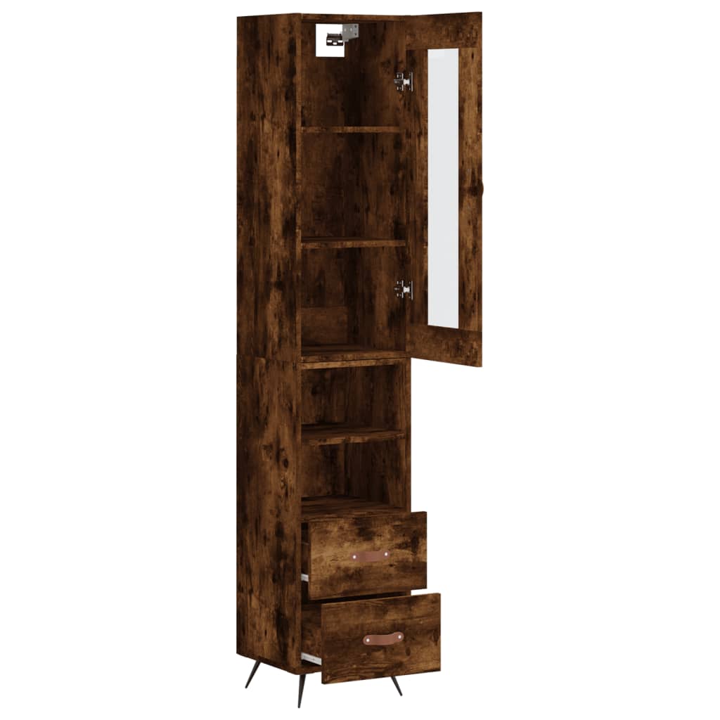 vidaXL Buffet haut Chêne fumé 34,5x34x180 cm Bois d'ingénierie