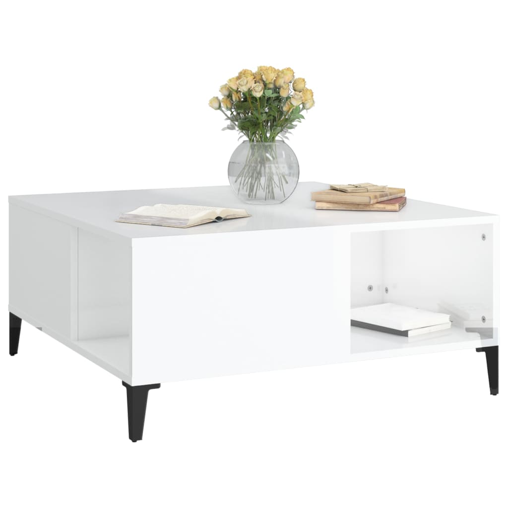 vidaXL Table basse blanc brillant 80x80x36,5 cm bois d'ingénierie