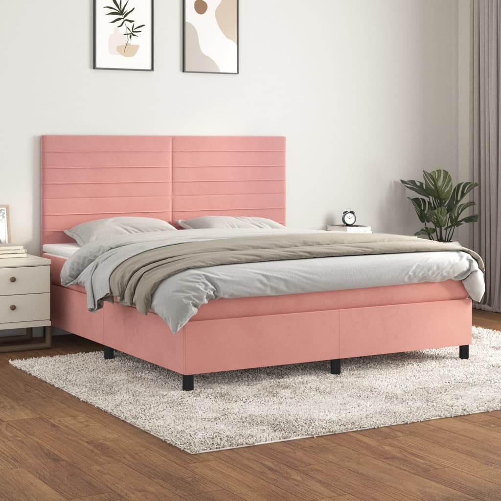 vidaXL Sommier à lattes de lit avec matelas Rose 160x200 cm Velours