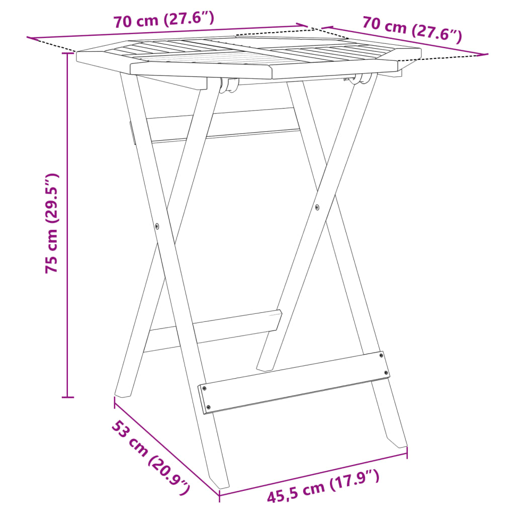 vidaXL Table pliable de jardin Ø70x75 cm bois d'acacia massif