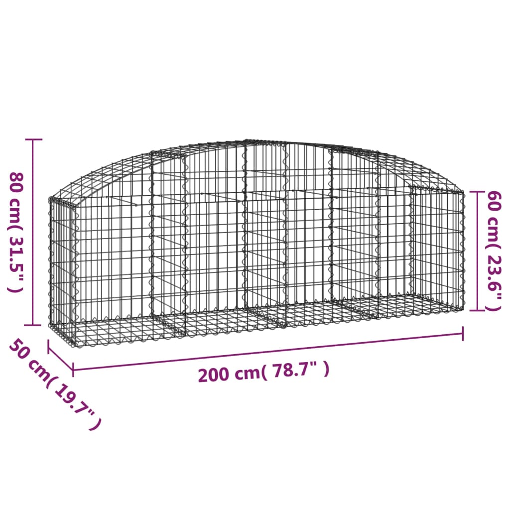 vidaXL Panier de gabions arqué 200x50x60/80 cm Fer galvanisé