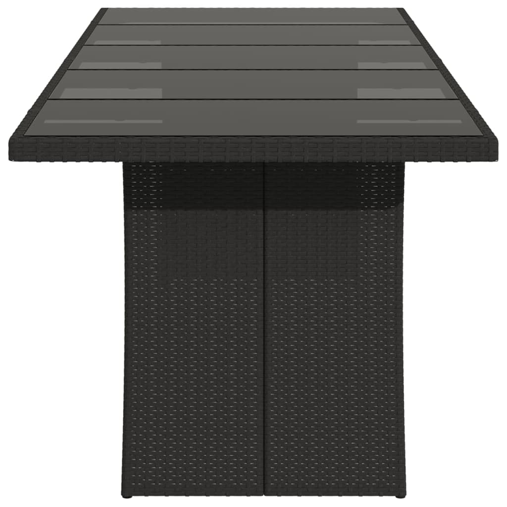 vidaXL Table de jardin dessus en verre noir 240x90x75cm résine tressée