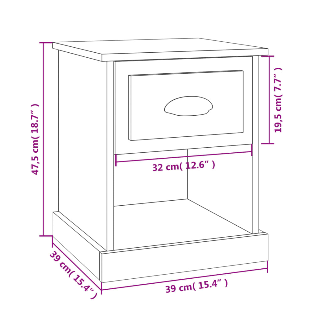 vidaXL Tables de chevet 2 pcs gris béton 39x39x47,5 cm bois ingénierie