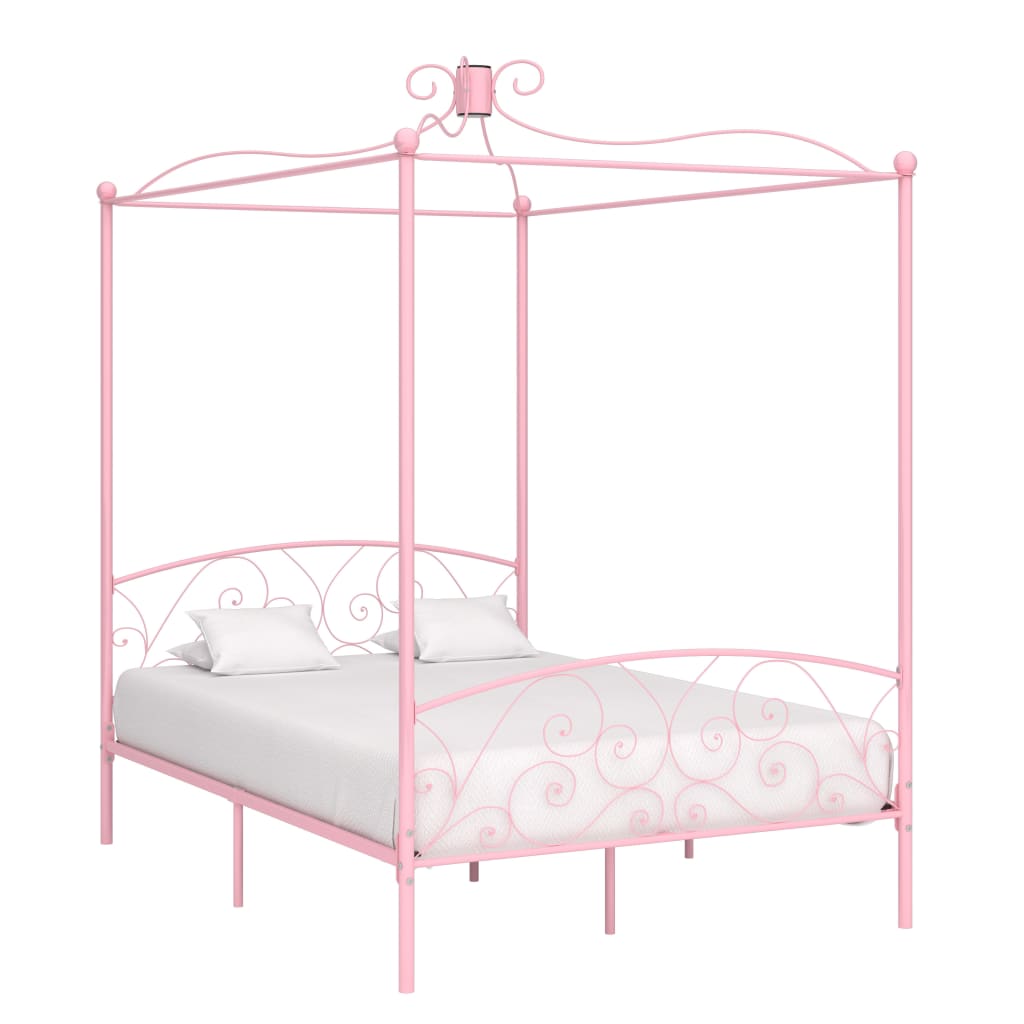 vidaXL Cadre de lit à baldaquin sans matelas rose métal 140x200 cm