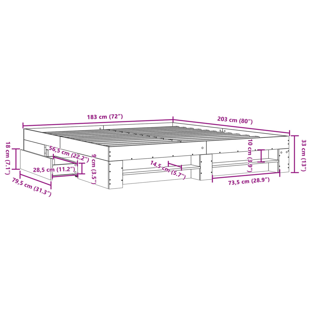 vidaXL Cadre de lit sans matelas gris béton 180x200 cm bois ingénierie