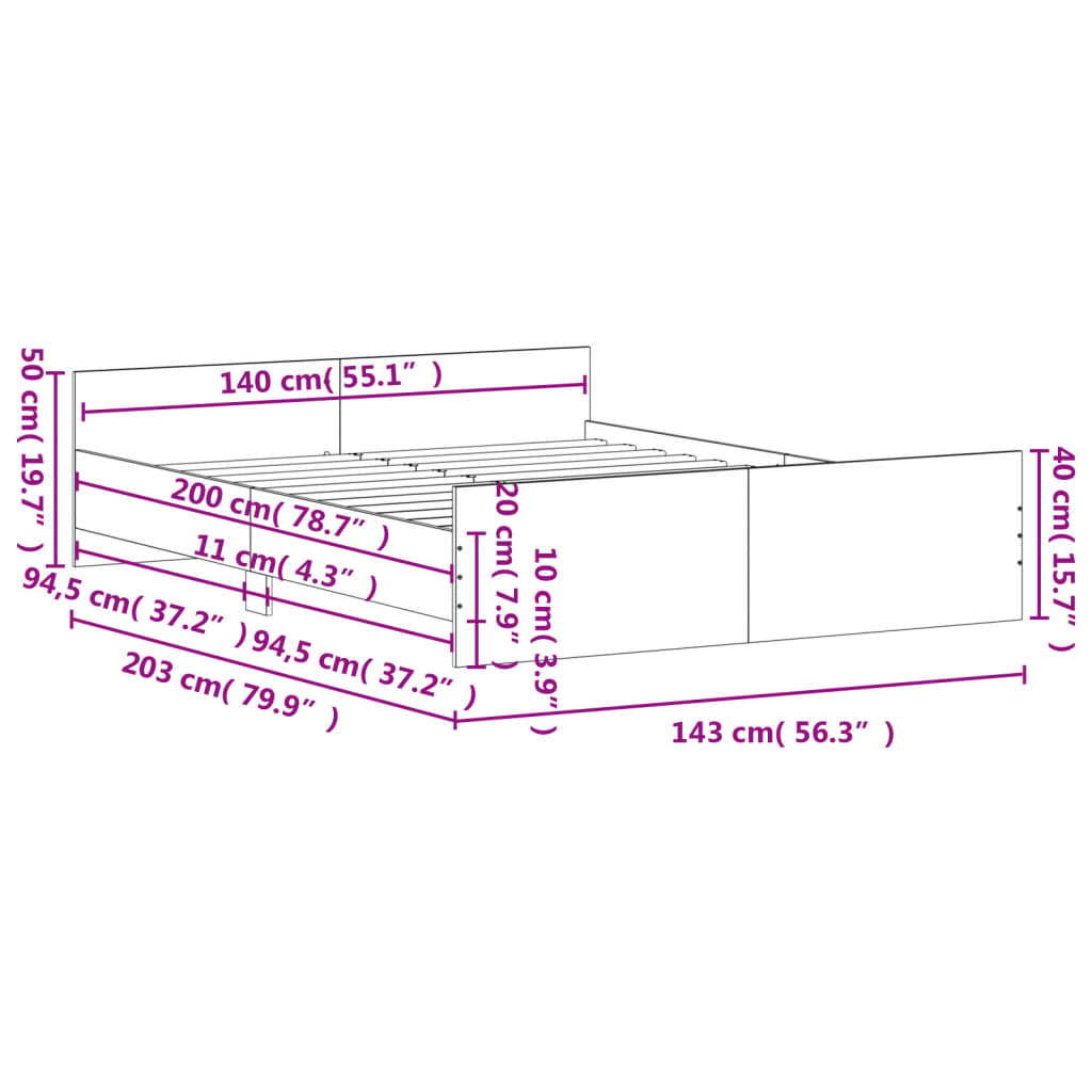 vidaXL Cadre de lit sans matelas chêne sonoma 140x200 cm