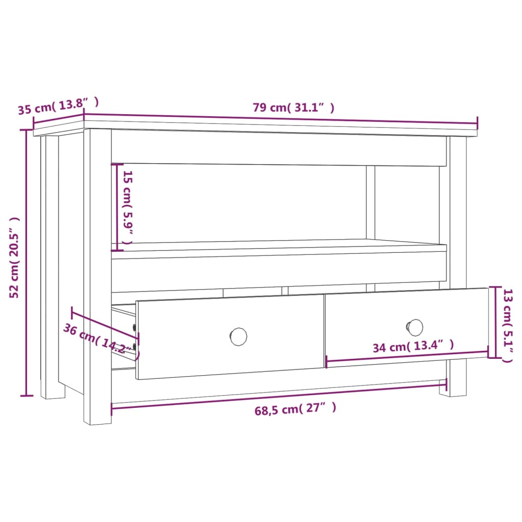 vidaXL Meuble TV 79x35x52 cm Bois de pin massif