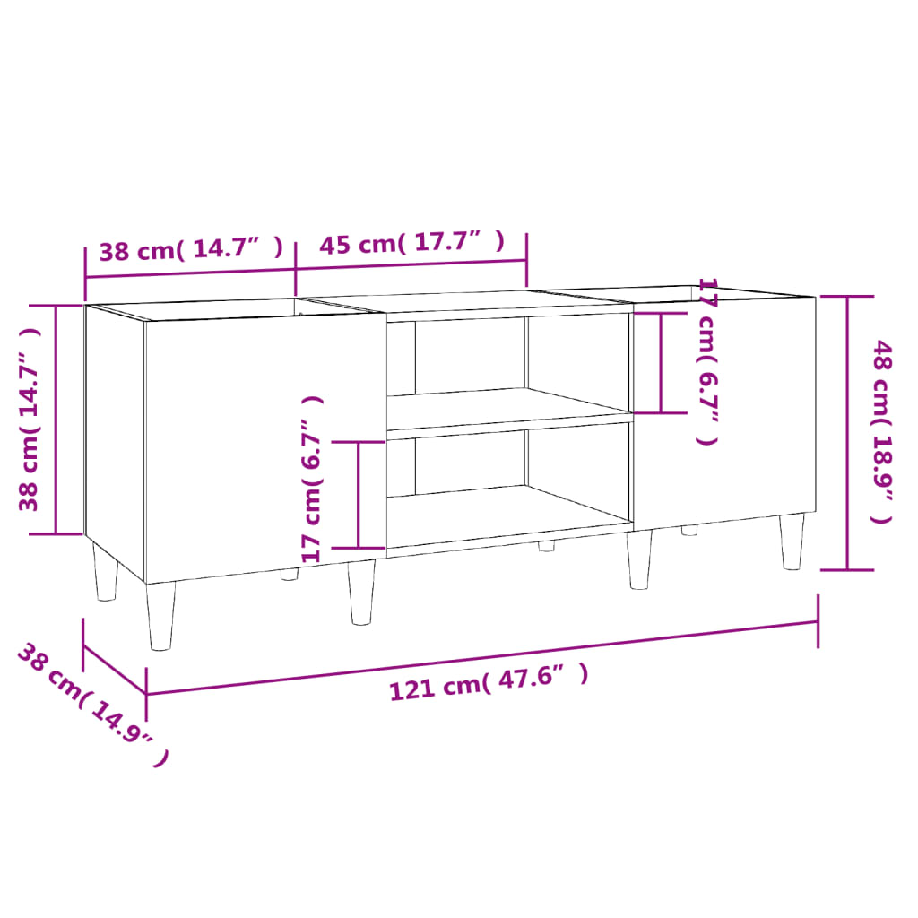 vidaXL Armoire à disques sonoma gris 121x38x48 cm bois d'ingénierie