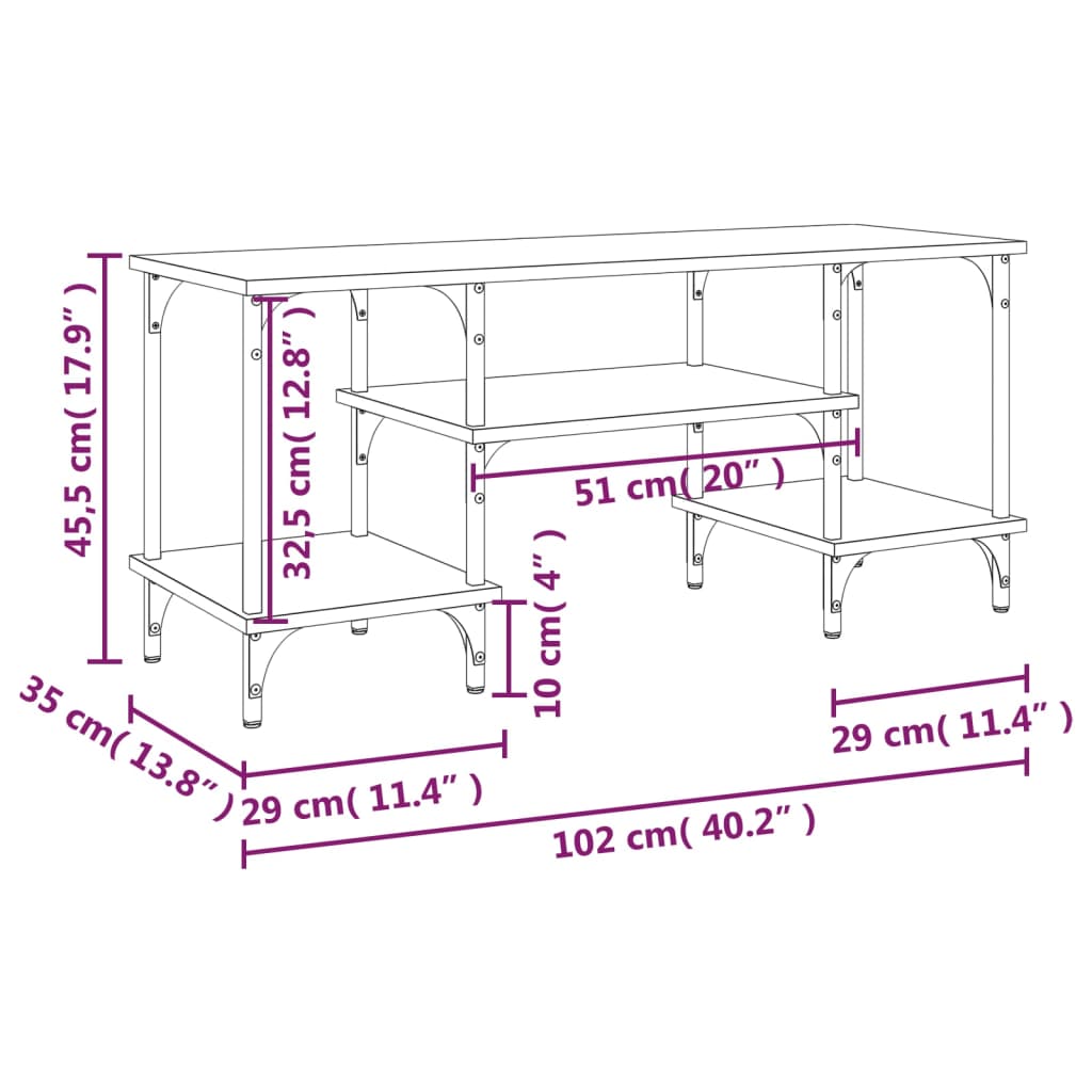 vidaXL Meuble TV chêne fumé 102x35x45,5 cm bois d'ingénierie