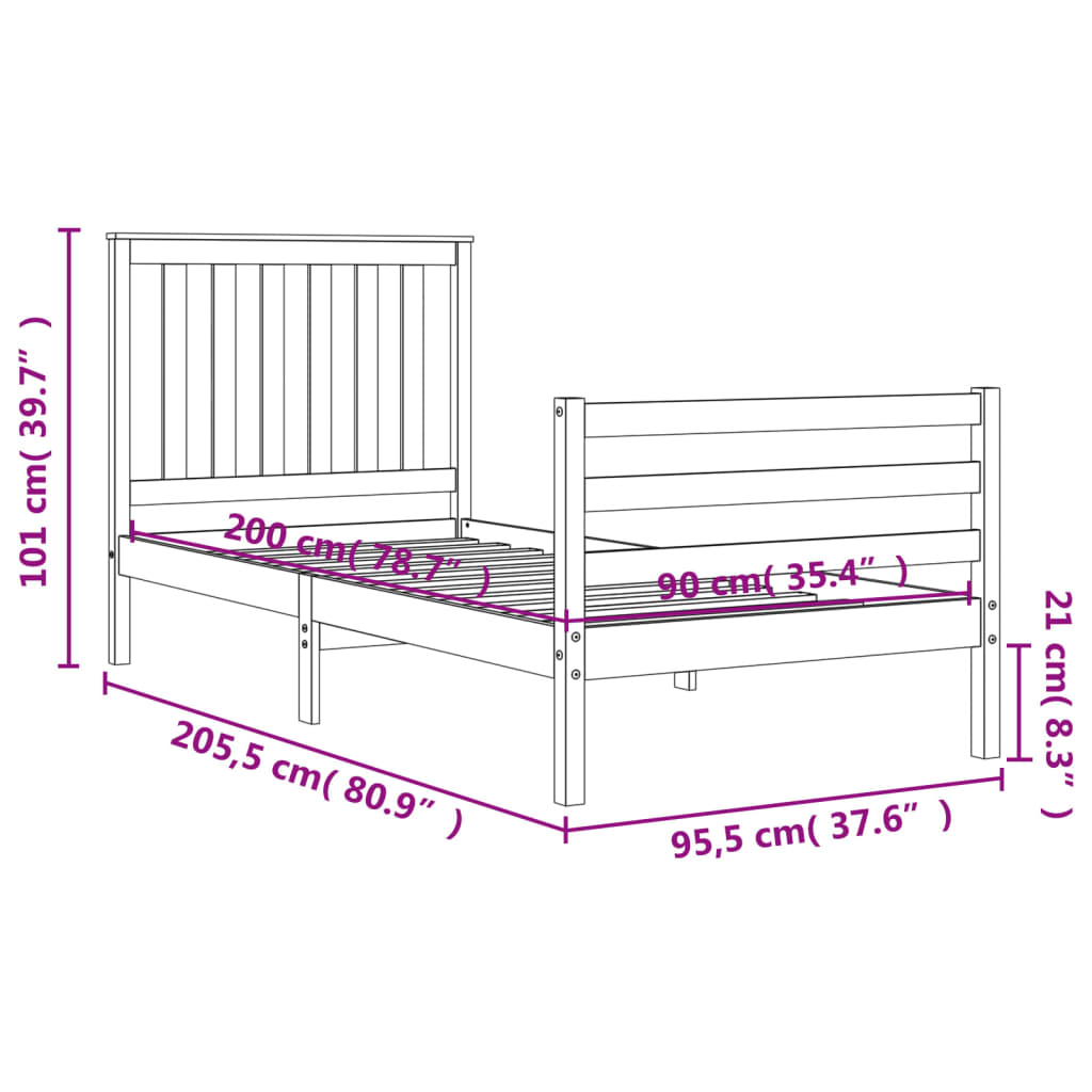 vidaXL Cadre de lit sans matelas blanc 90x200 cm bois massif