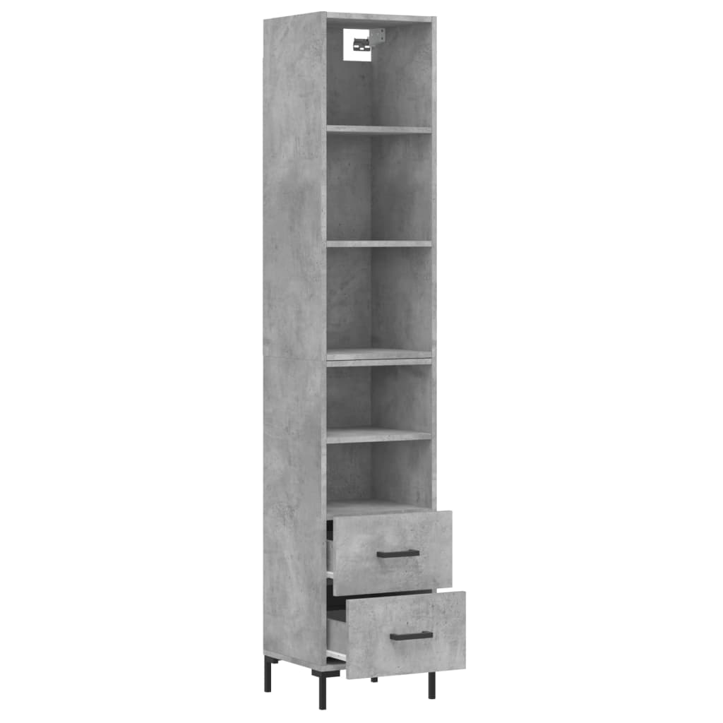 vidaXL Buffet haut Gris béton 34,5x34x180 cm Bois d'ingénierie