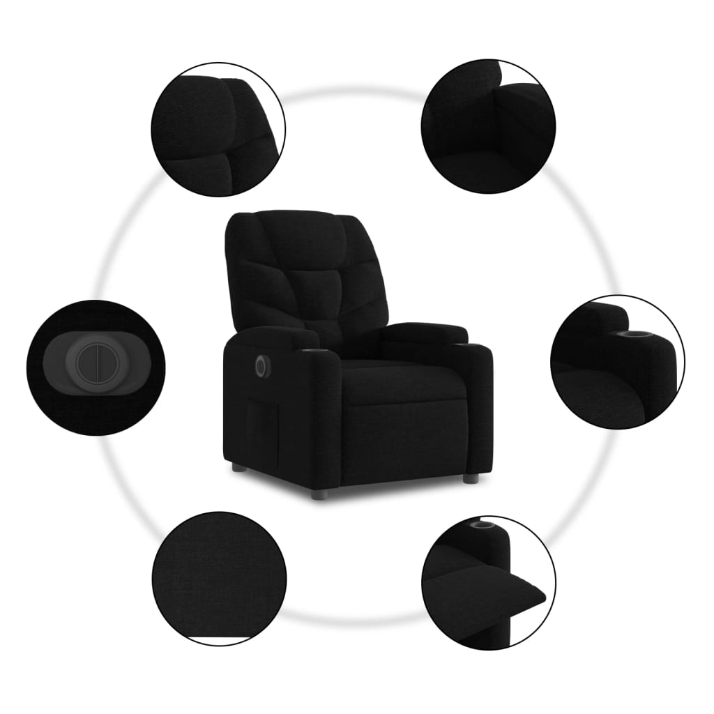 vidaXL Fauteuil inclinable électrique noir tissu