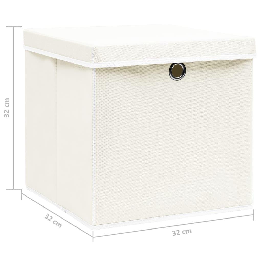 vidaXL Boîtes de rangement avec couvercles 4pcs Blanc 32x32x32cm Tissu