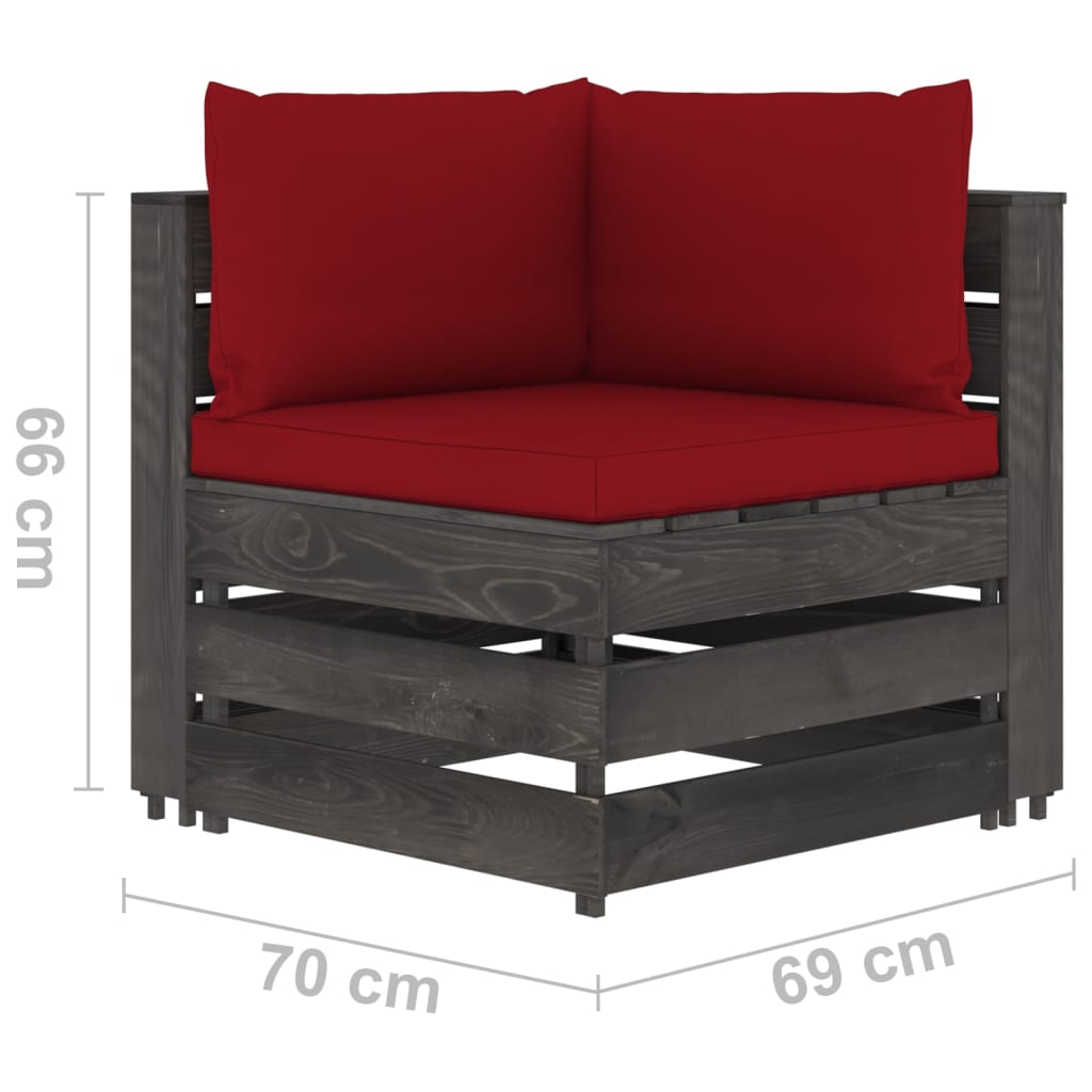 vidaXL Salon de jardin 7 pcs avec coussins Bois imprégné de gris