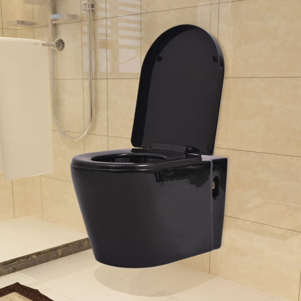 vidaXL Toilette suspendue au mur avec réservoir caché Céramique Noir