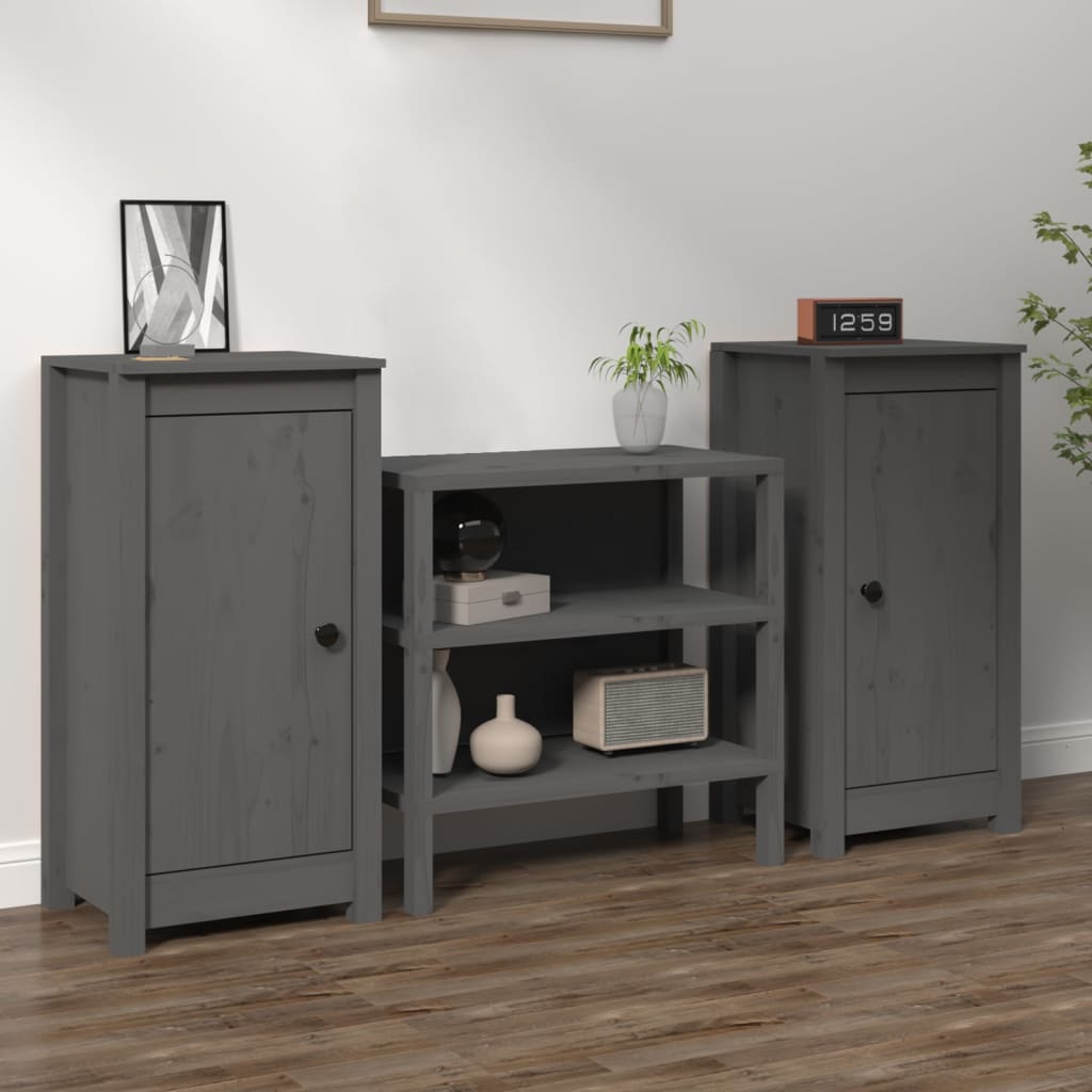 vidaXL Buffets 2 pcs gris 39x35x80 cm bois massif de pin