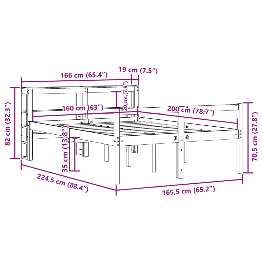 vidaXL Cadre de lit et tête de lit sans matelas cire marron 160x200 cm