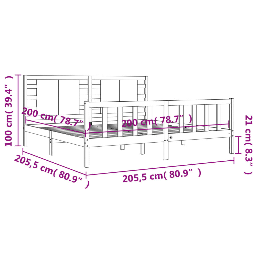 vidaXL Cadre de lit avec tête de lit marron miel 200x200cm bois massif