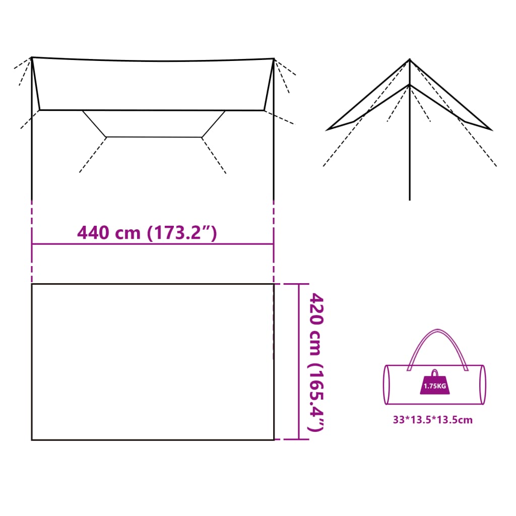 vidaXL Bâche de camping gris et orange 420x440 cm imperméable