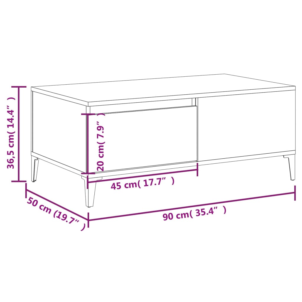 vidaXL Table basse Gris béton 90x50x36,5 cm Bois d'ingénierie