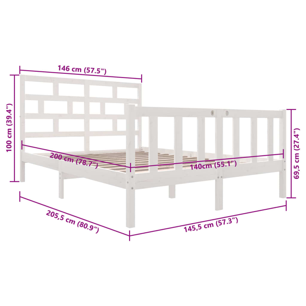 vidaXL Cadre de lit Blanc Bois de pin massif 140x200 cm