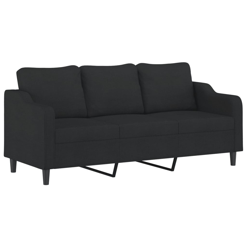 vidaXL Canapé 3 places avec oreillers décoratifs noir 180 cm tissu