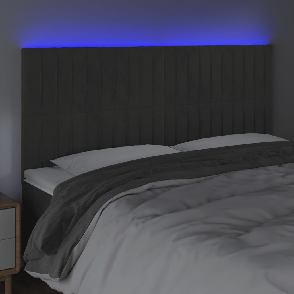 vidaXL Tête de lit à LED Gris foncé 180x5x118/128 cm Velours