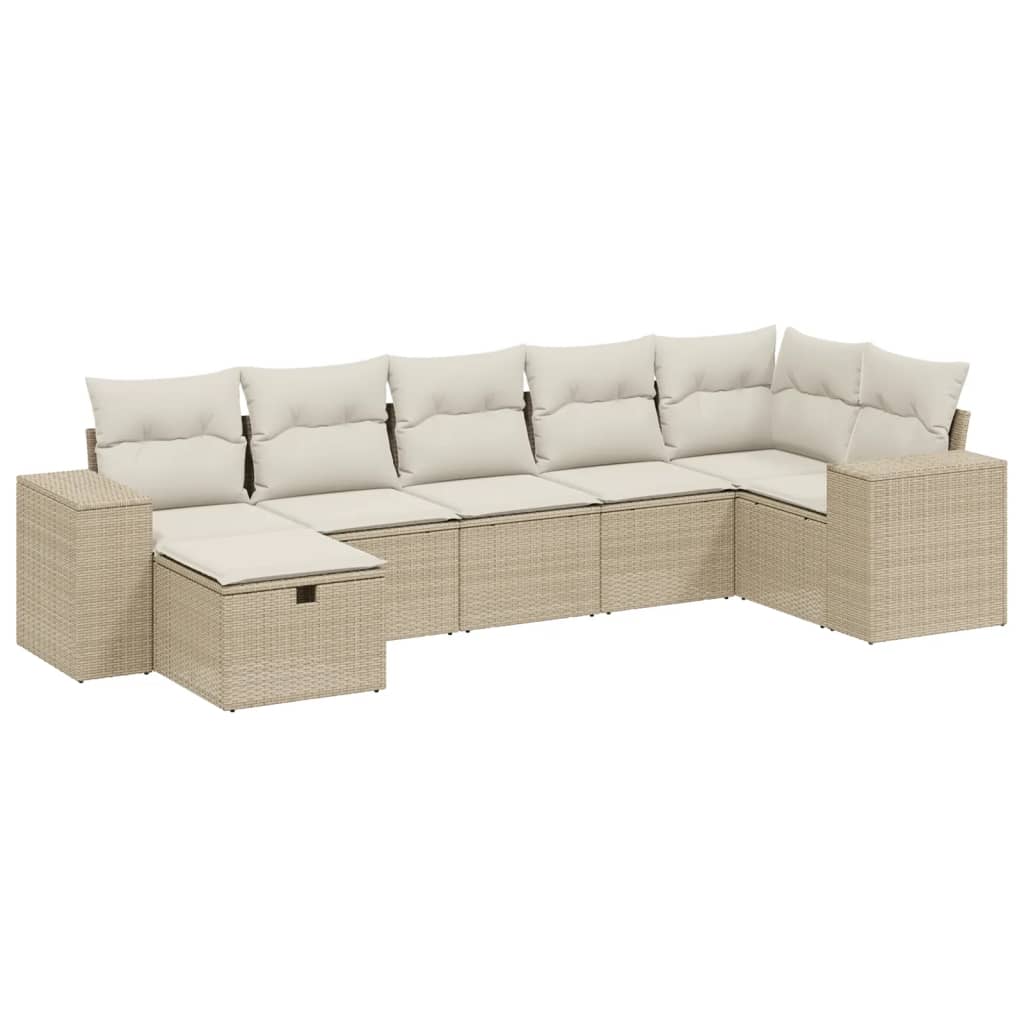 vidaXL Salon de jardin avec coussins 7 pcs beige résine tressée