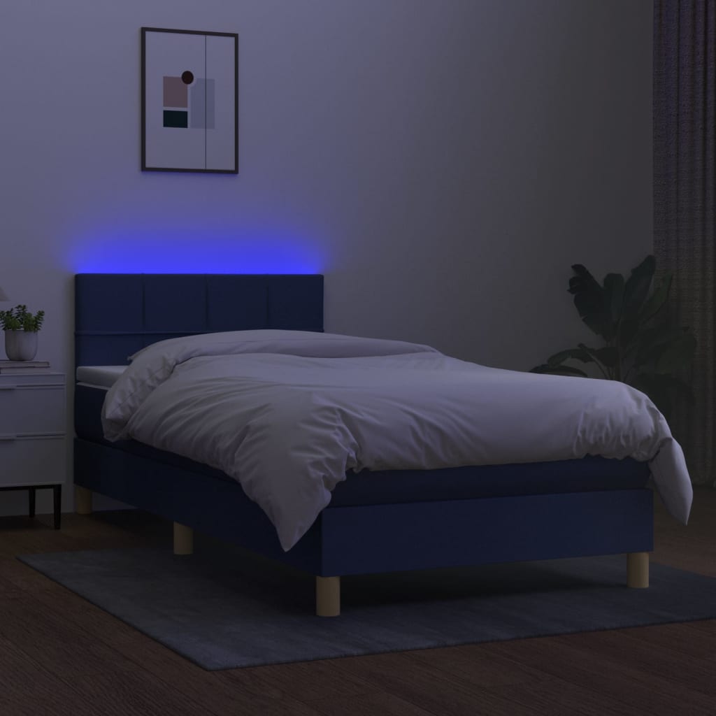 vidaXL Sommier à lattes de lit avec matelas et LED Bleu 90x190cm Tissu