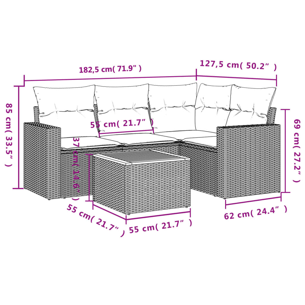 vidaXL Salon de jardin 5 pcs avec coussins noir résine tressée