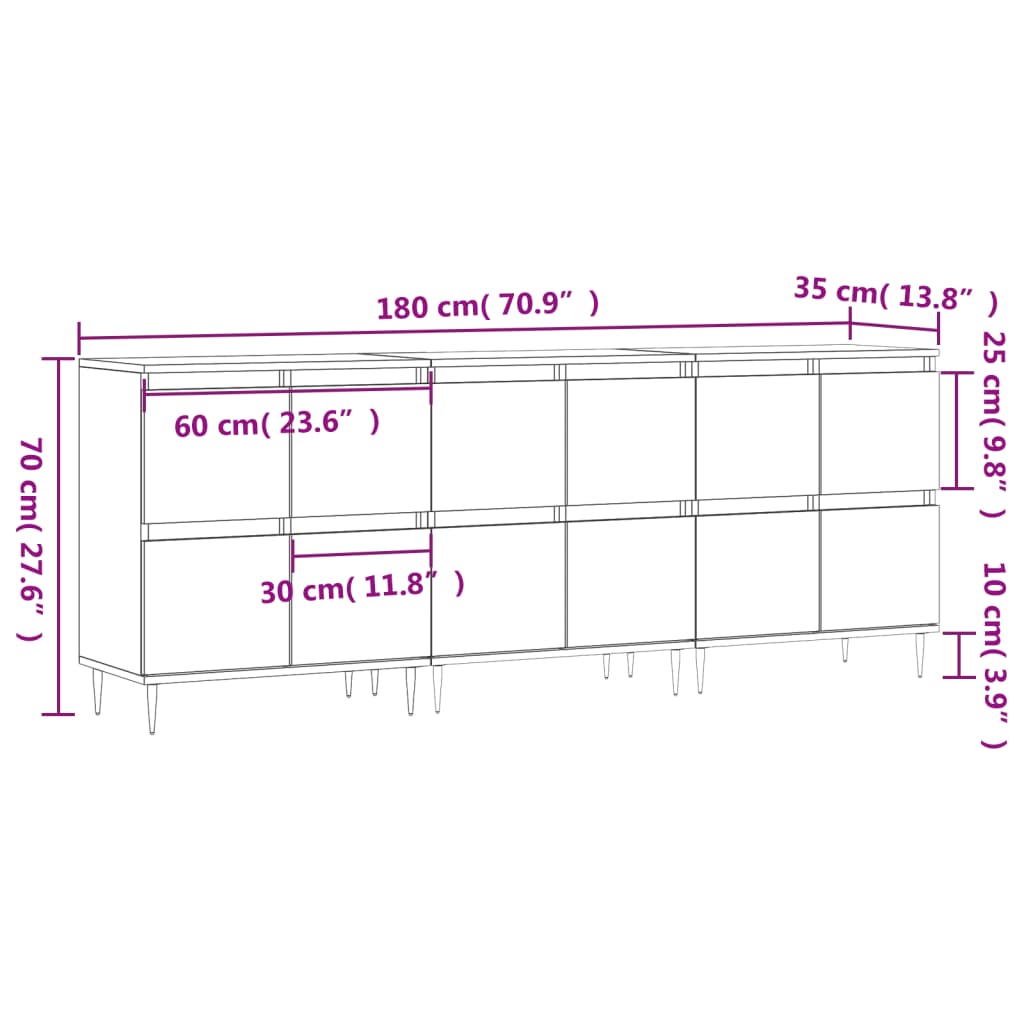 vidaXL Buffets 3 pcs blanc brillant bois d'ingénierie