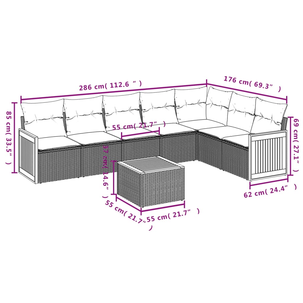 vidaXL Salon de jardin 8 pcs avec coussins noir résine tressée