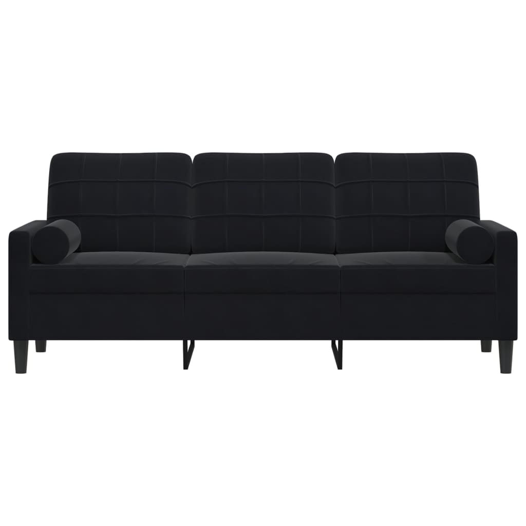 vidaXL Canapé 3 places avec oreillers décoratifs noir 180 cm velours