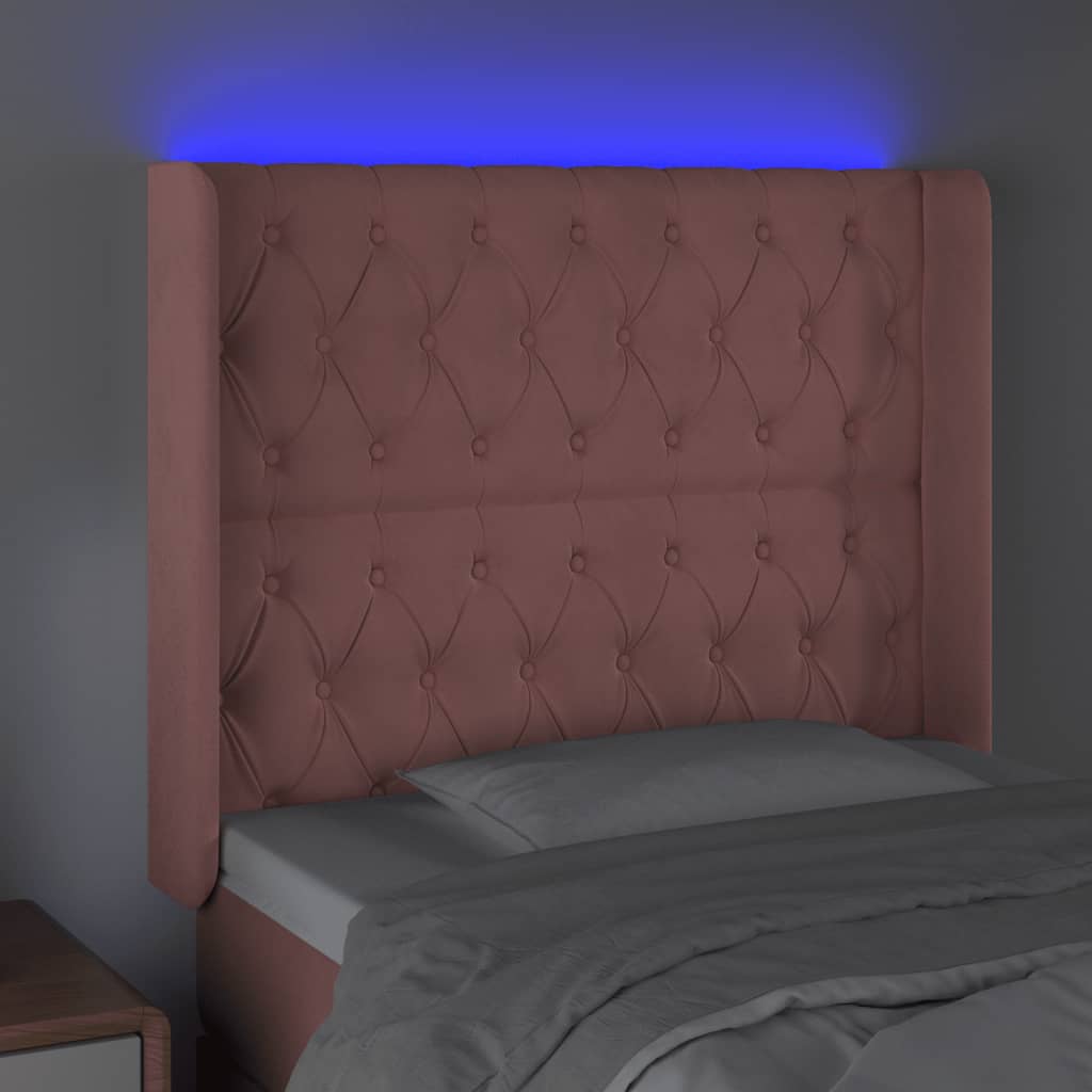 vidaXL Tête de lit à LED Rose 103x16x118/128 cm Velours