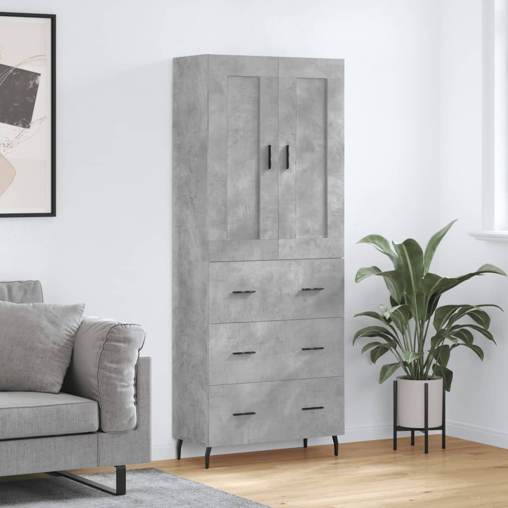 vidaXL Buffet haut Gris béton 69,5x34x180 cm Bois d'ingénierie