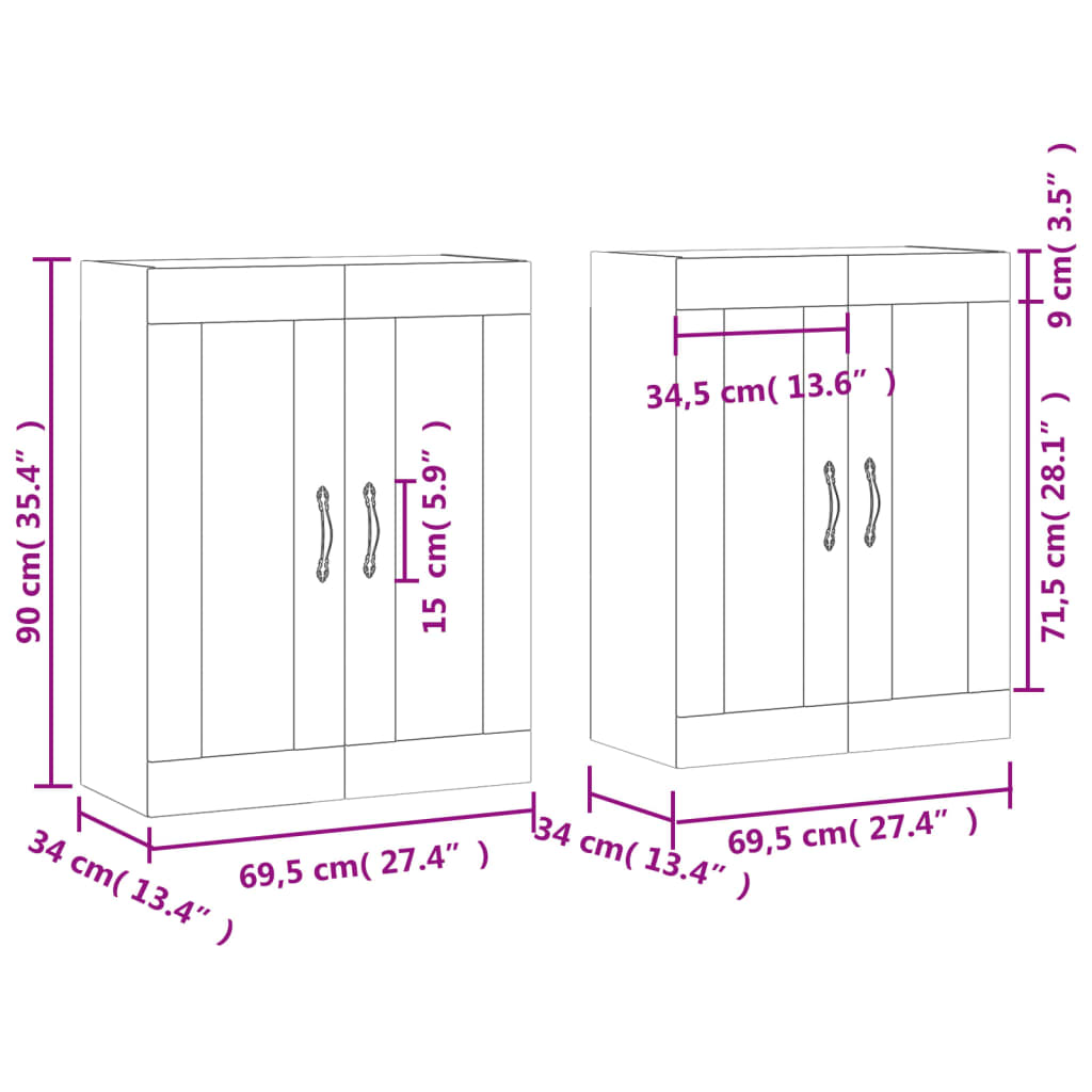 vidaXL Armoires murales 2 pcs gris béton bois d'ingénierie