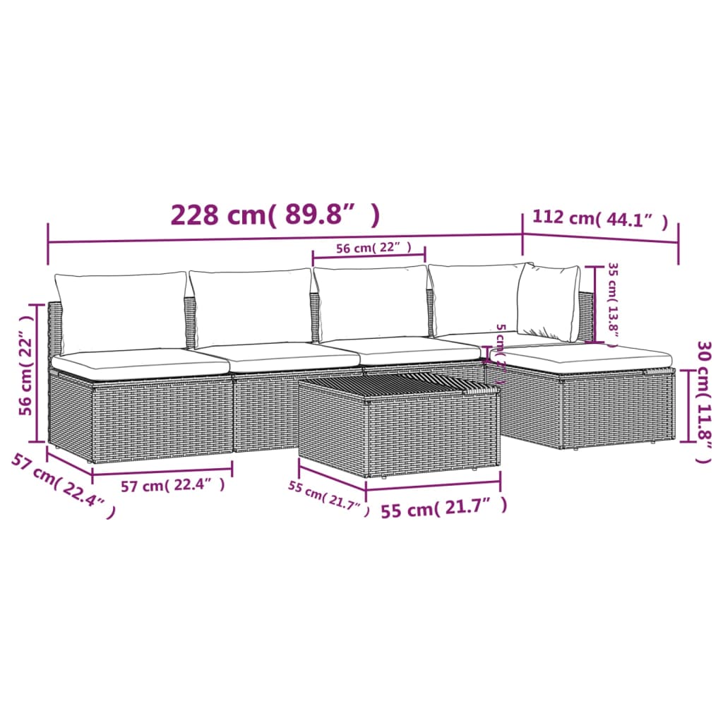 vidaXL Salon de jardin 6 pcs avec coussins Gris Résine tressée