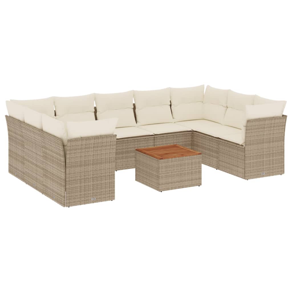 vidaXL Salon de jardin avec coussins 10 pcs beige résine tressée