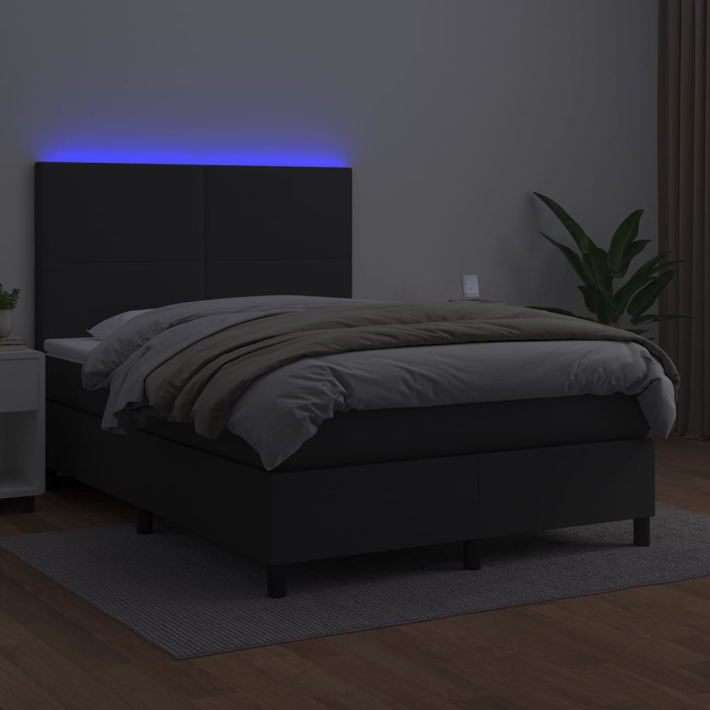 vidaXL Sommier à lattes de lit avec matelas et LED Noir 140x200 cm