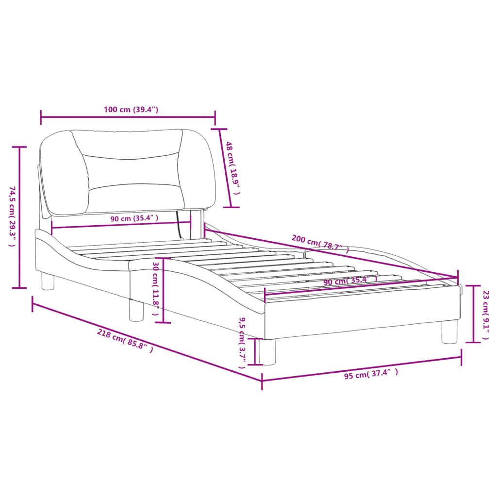 vidaXL Cadre de lit avec lumières LED marron 90x200 cm similicuir