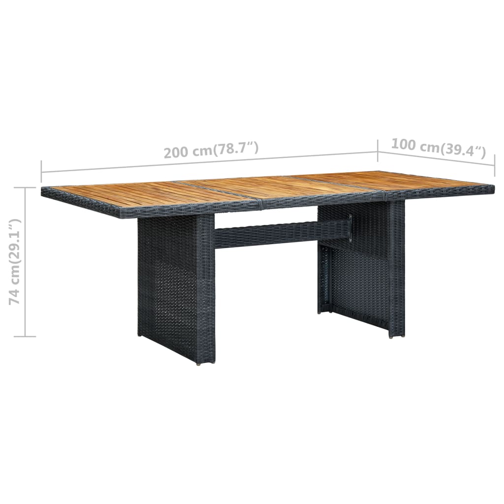 vidaXL Table de jardin Gris foncé Résine tressée et bois d'acacia