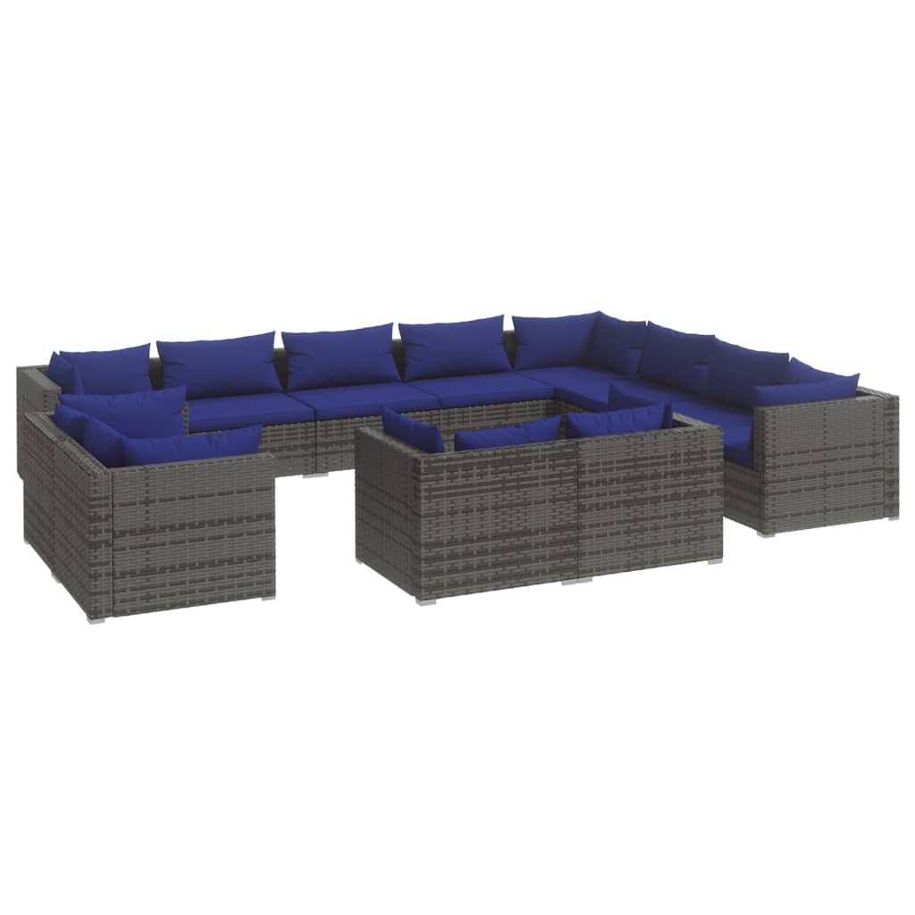 vidaXL Salon de jardin 12 pcs avec coussins Gris Résine tressée