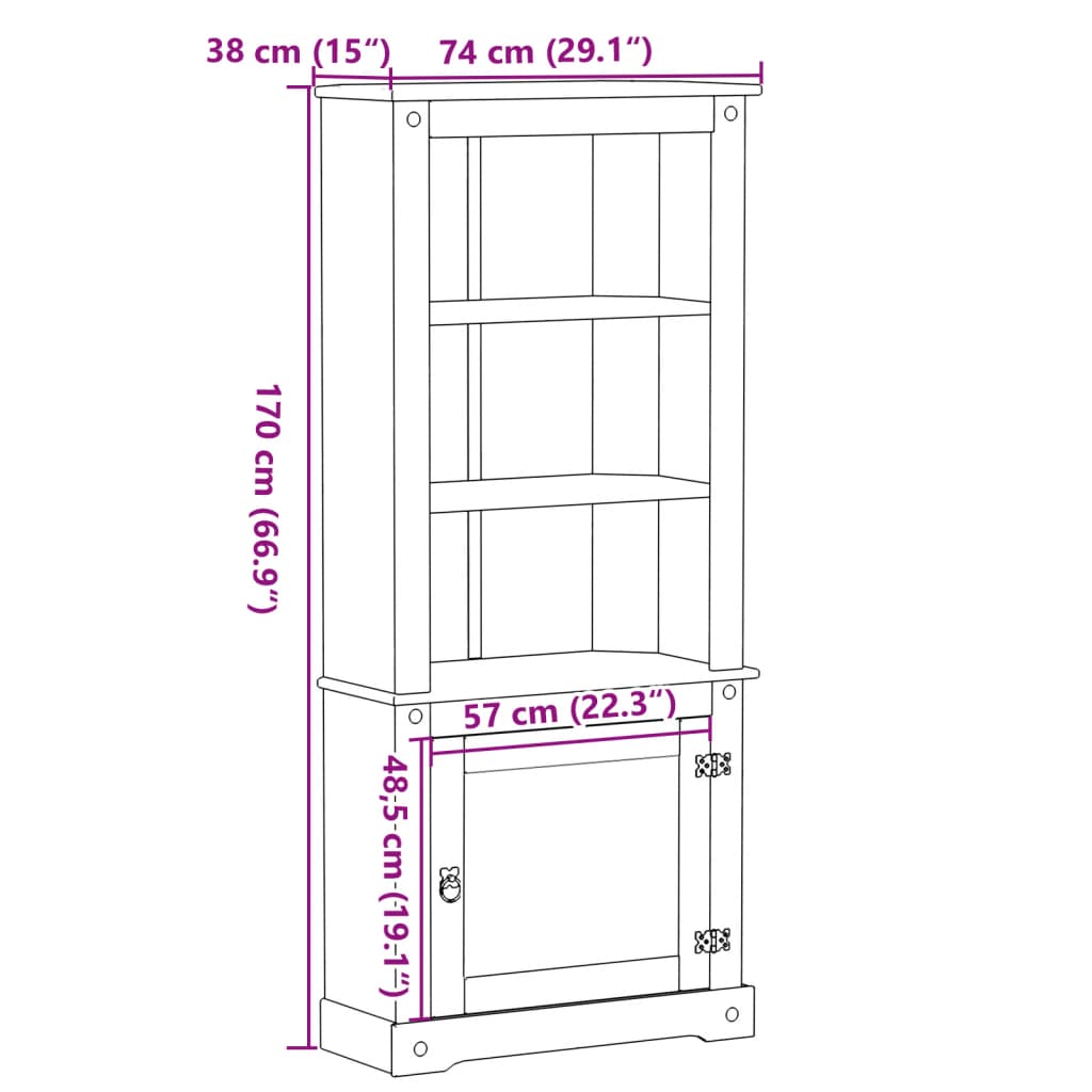 vidaXL Buffet haut Corona 74x38x170 cm bois de pin massif