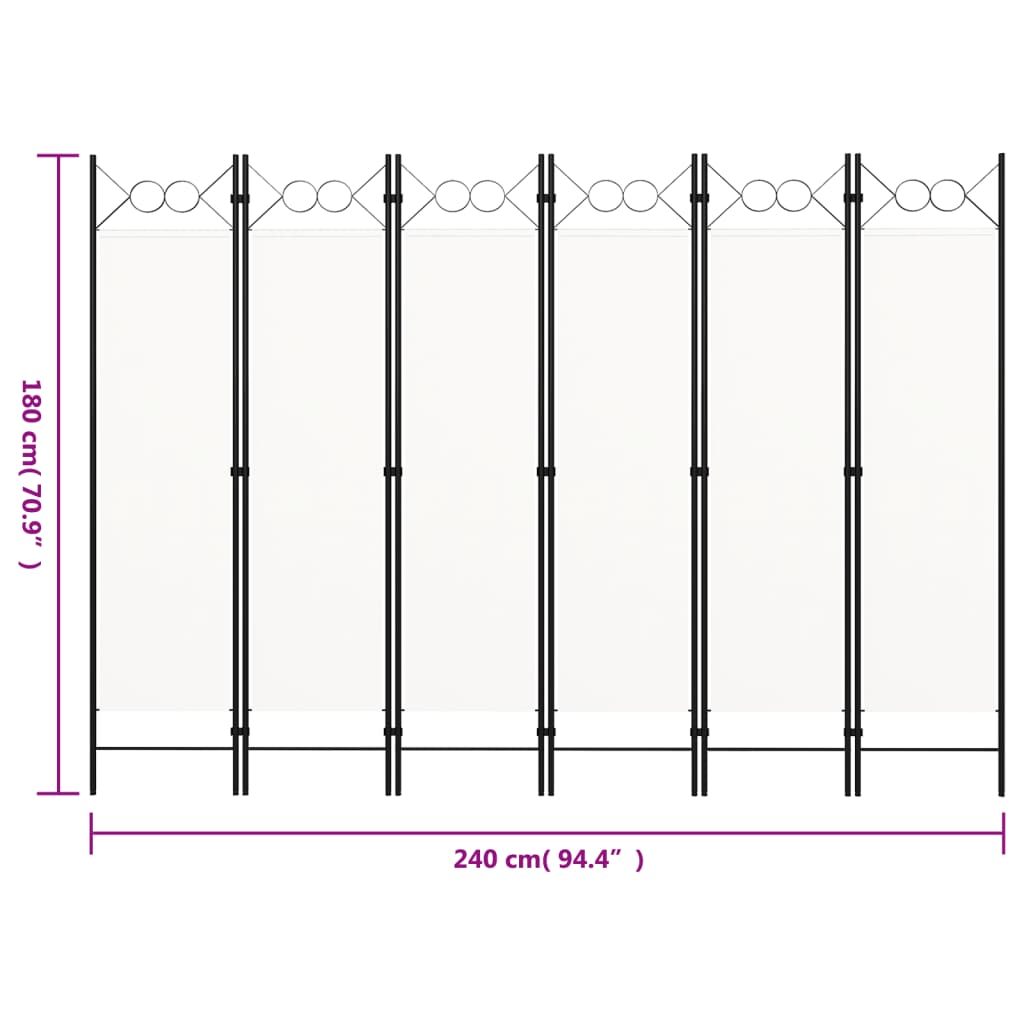 vidaXL Cloison de séparation 6 panneaux Blanc 240x180 cm