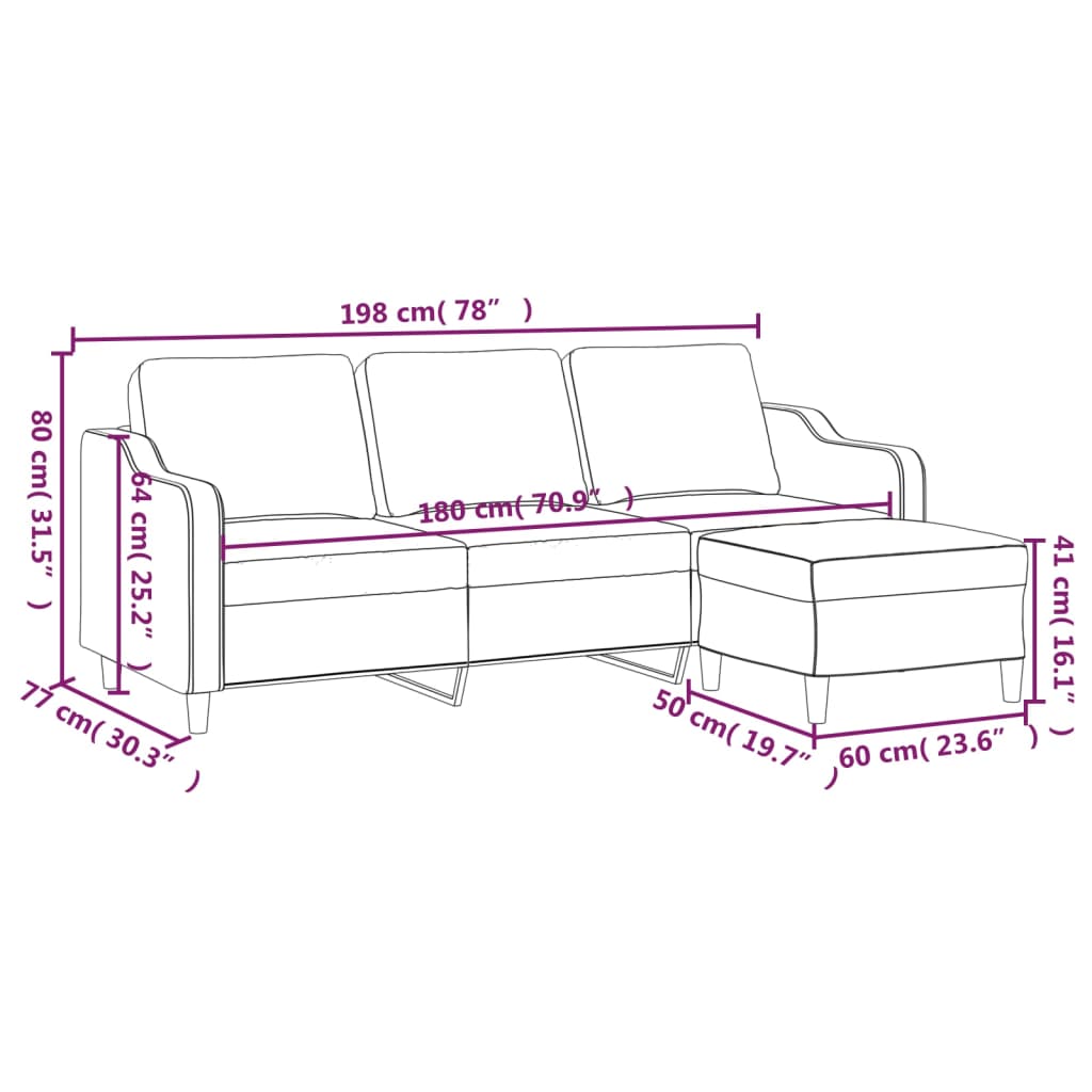 vidaXL Canapé à 3 places avec repose-pieds Gris foncé 180 cm Tissu