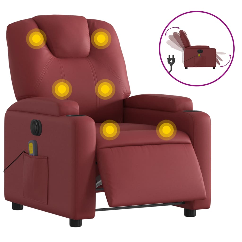 vidaXL Fauteuil de massage inclinable électrique rouge bordeaux