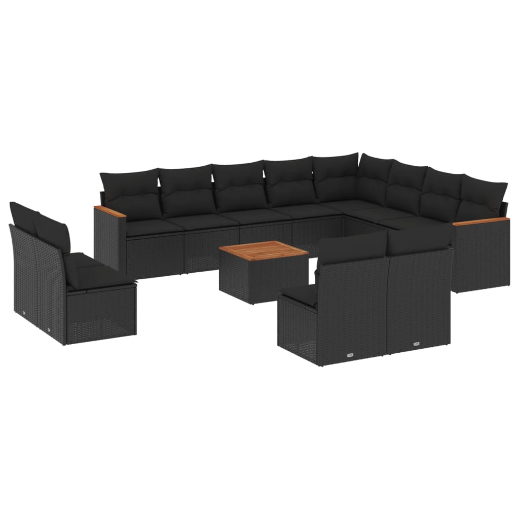 vidaXL Salon de jardin avec coussins 13 pcs noir résine tressée